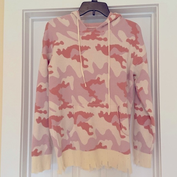 Ferbia Pink Unique Distressed Camo Hoodie Sweater - Picture 5 of 6